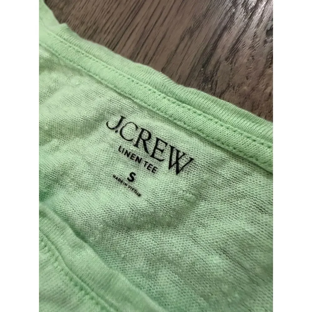 J Crew Womens Small 100% Linen Puff Short Sleeve Tee Shirt Mint Green S